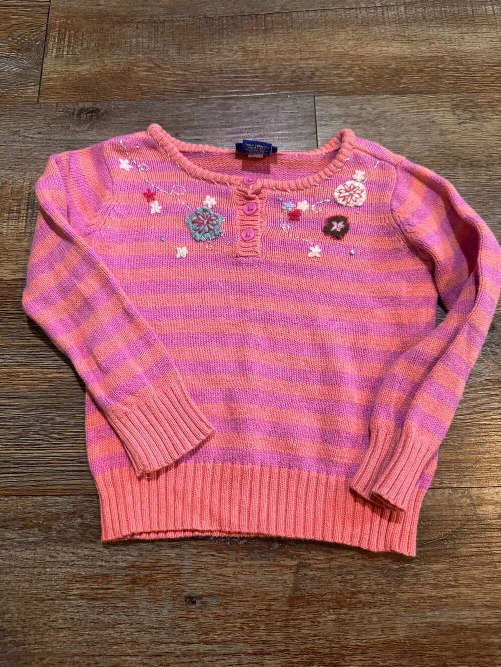 Y2K Genuine Kids from OshKosh Pink Striped Embroidered Sweater Size 2T